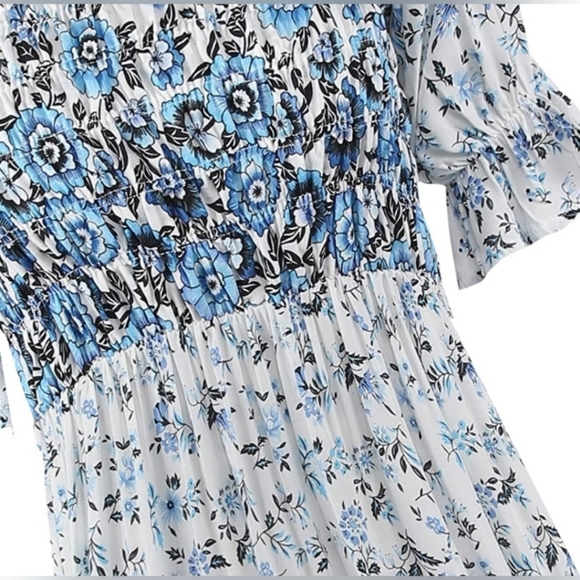 Bohemian Square Neck Floral Print Ruffle Vintage F - Picture 2 of 4